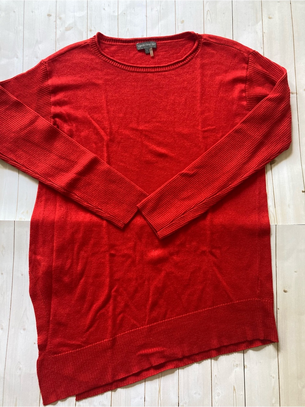 Vince Camuto Women’s Small Red Crewneck Sweater Ribbed Sleeves Knit Pullover